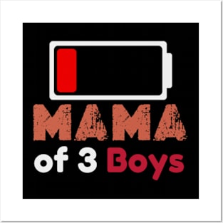 Mom of 3  Boys Shirt Gift from Son Mothers Day 2024 Birthday Women Posters and Art